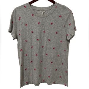 Lucky Brand Women’s Large Gray Embroidered Strawberry Tee NWT